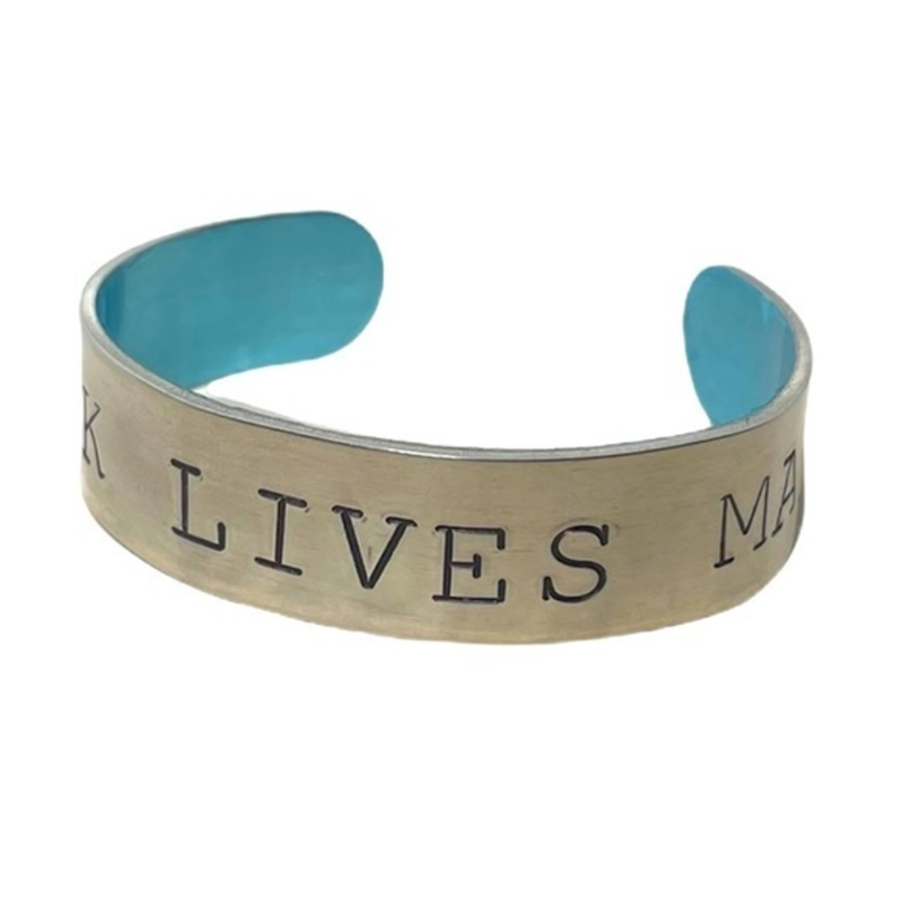 Handmade stamped Black Lives Matter silver adjustable cuff bracelet